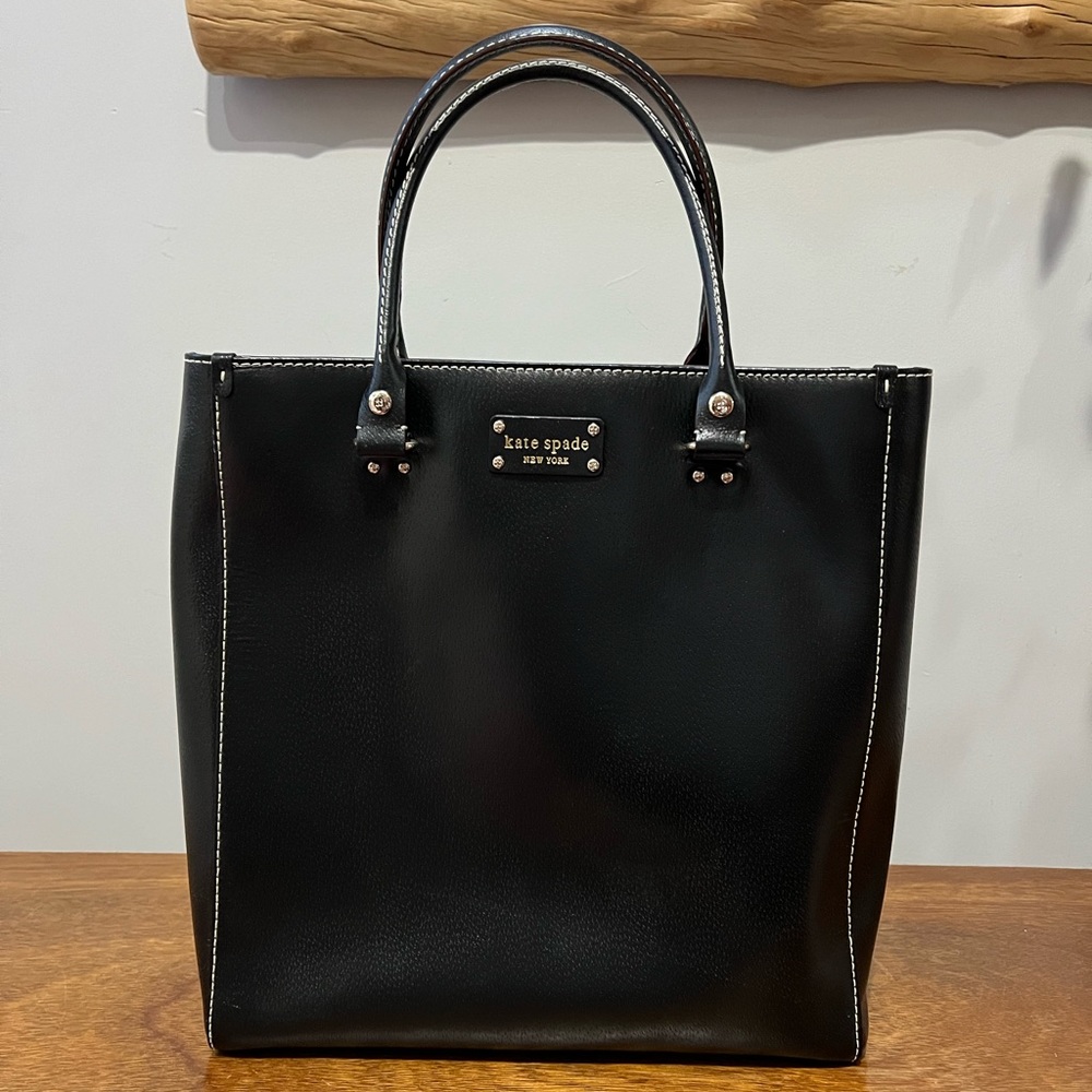 Kate Spade Wellesley Fallon Large Black Leather Tote Purse Bag fits laptop